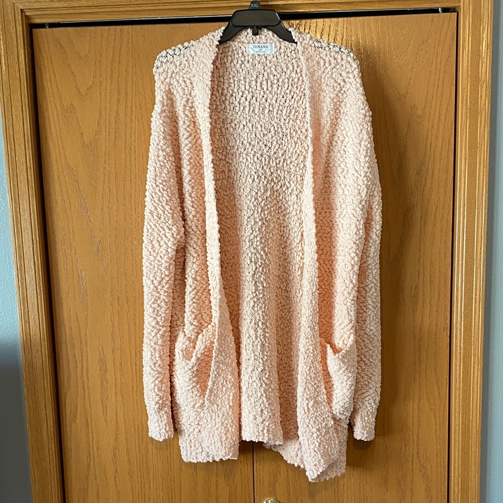 Zenana Light Coral Popcorn Cardigan